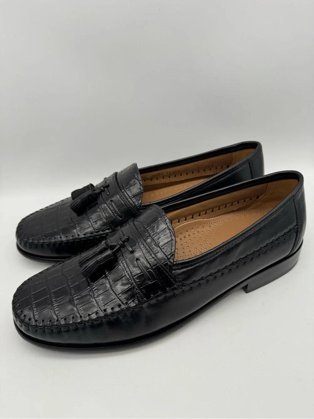 Florsheim Pisa Tassel Loafer Mens Size 11 3E Black Leather Croc Embossed Slip On